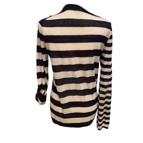 Ann Taylor Long Sleeve Stripe Linen Cardigan Button Up Sleeves M - Picture 2 of 4